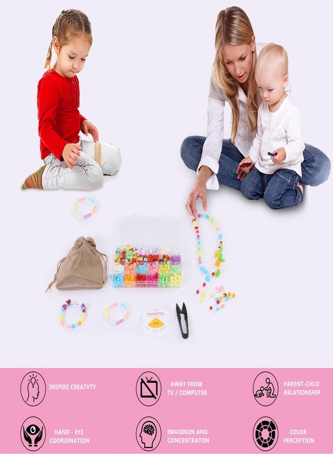 ambitieux Diy Bracelet Making Kit - 600 + Pcs 24 Colorful Beads, 10M Elastic Thread, Jute Bag, And Cutter - Gift For Girls Birthdays (All Color),Multicolor - Image 3